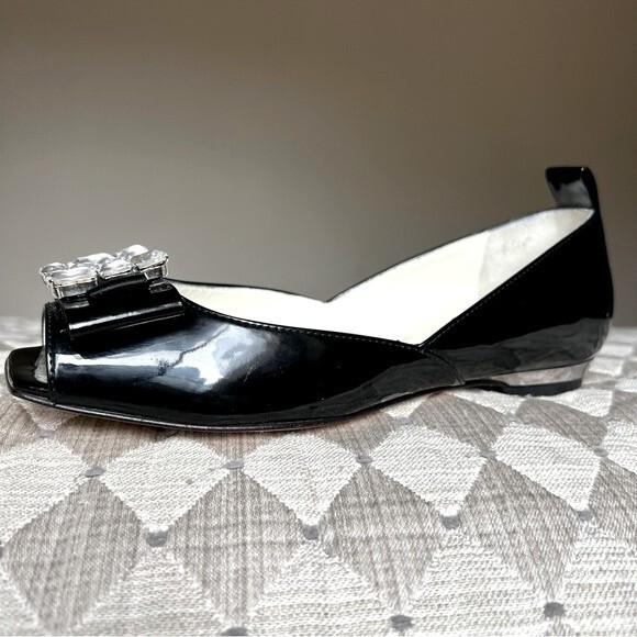 Baldinini Trend Black Patent Leather Jeweled Flats w/ Peep Toe Women EU 35 US 5 - Picture 3 of 15